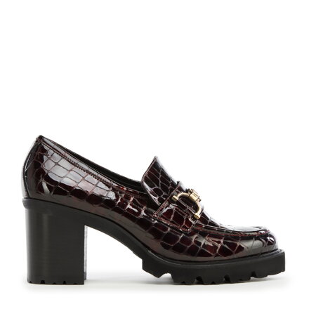 Czółenka ze skóry lakierowanej croco z klamerką bordowe 97-D-108-3