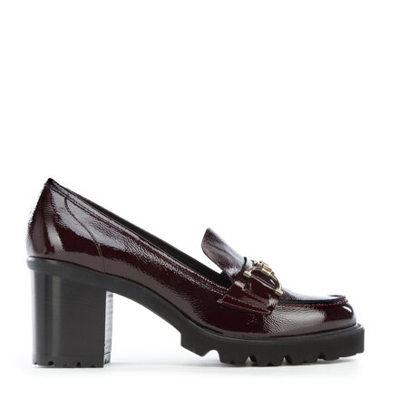 Czółenka ze skóry lakierowanej z klamerką ciemny bordowe 97-D-107-3