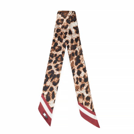 Dámska hodvábna šatka typu twilly v úzkom prevedení hnedo-červená 103-7D-S03-X23