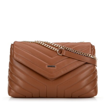 Dámska crossbody na retiazke z ekokože hnedá 99-4Y-514-5