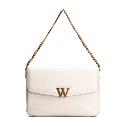 Dámska kožená crossbody s ozdobnou sponou krémová 100-4E-213-0