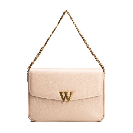 Dámska kožená crossbody s ozdobnou sponou béžová 100-4E-213-9