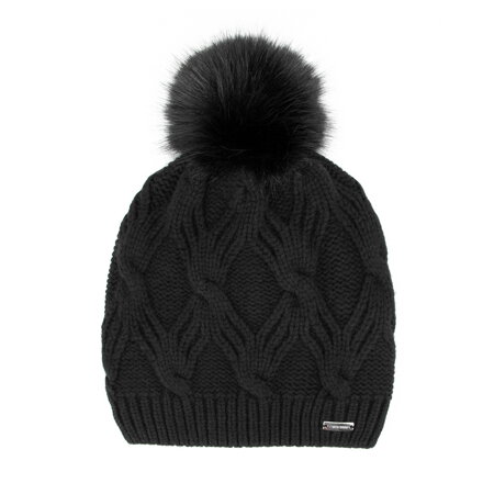 Damska czapka zimowa z pomponem czarna 99-HF-103-1