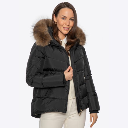 Damska kurtka puchowa ze ściągaczami czarna 101-9D-400-1