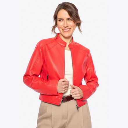 Damska kurtka z ekoskóry klasyczna czerwona 100-9P-105-3