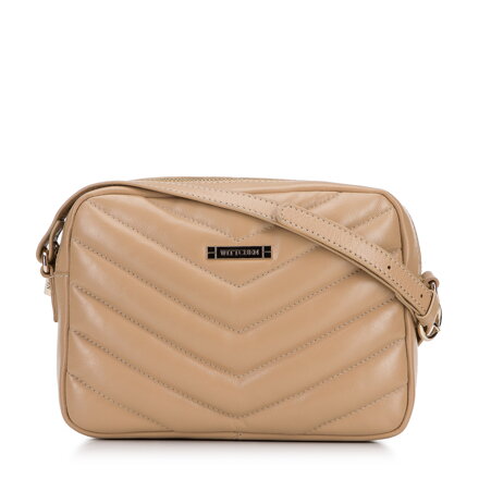 Damska listonoszka skórzana z ukośnym pikowaniem beżowa 29-4E-013-9