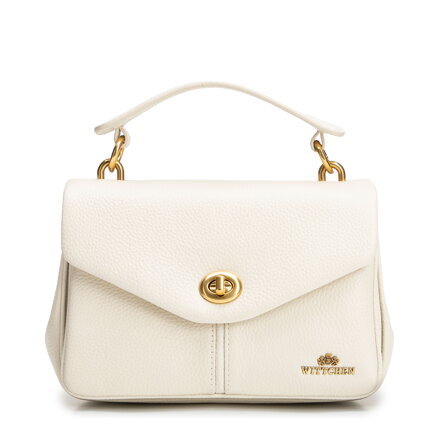 Damska listonoszka trójkomorowa ze skóry naturalnej kremowa 101-4E-210-0