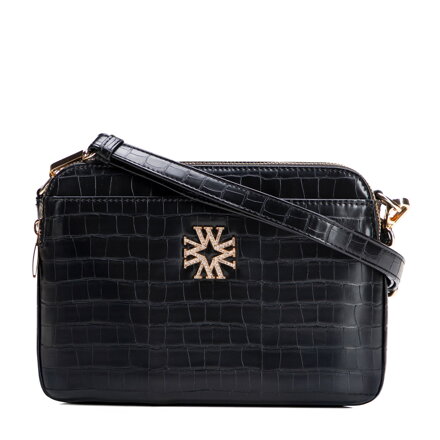 Dámska crossbody kabelka z ekokože s krokodíliou textúrou, tromi komorami čierna 29-4Y-017-B1