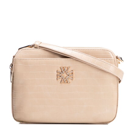 Dámska crossbody kabelka z ekokože s krokodíliou textúrou, tromi komorami béžová 29-4Y-017-B9