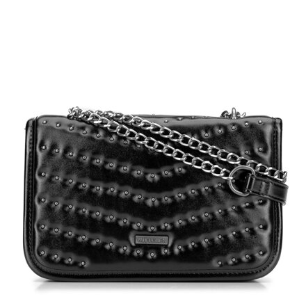 Damska listonoszka z imitacji skóry z dżetami czarno - grafitowa 101-4Y-428-G1