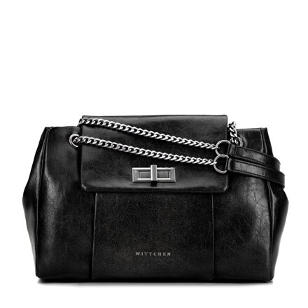 Damska listonoszka z imitacji skóry z łańcuszkiem czarna 101-4Y-409-1