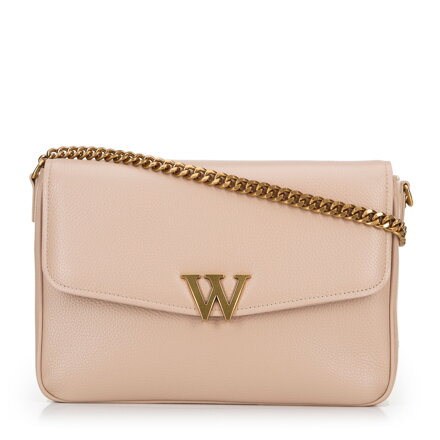 Dámska kožená crossbody s ozdobnou sponou béžová 100-4E-213-9