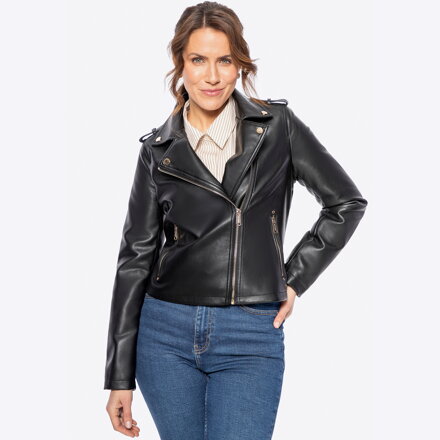 Damska ramoneska ze skóry ekologicznej z nitami czarna 100-9P-102-1