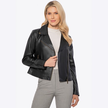 Damska ramoneska ze skóry naturalnej czarna 100-09-804-1