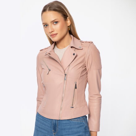 Damska ramoneska ze skóry owczej różowa 100-09-900-P