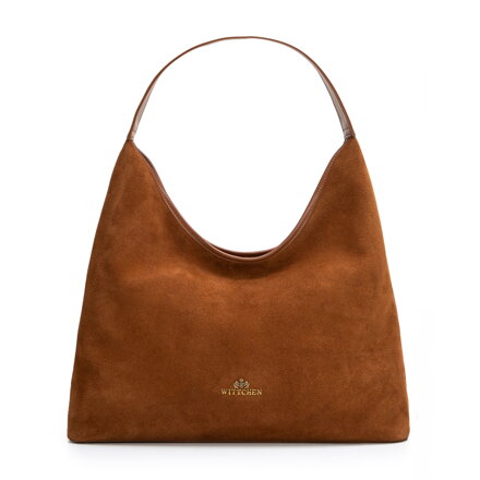 Damska shopperka typu hobo ze skóry zamszowej jasny brąz 102-4E-607-5
