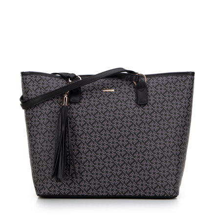 Dámska shopper kabelka so strapcom a monogramom čierna 99-4Y-505-1