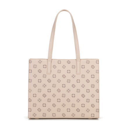 Damska shopperka z ekoskóry w tłoczoną sygnaturę beżowa 101-4Y-P04-9