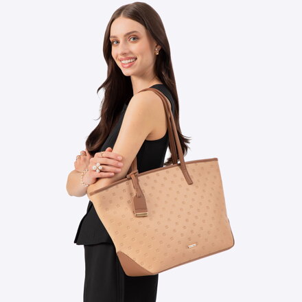 Dámska shopper kabelka z imitácie kože stredne béžová 100-4Y-218-9
