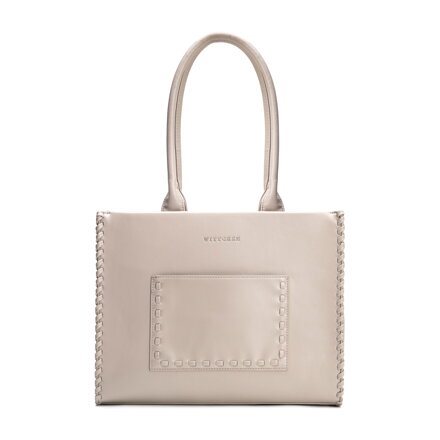 Damska shopperka z imitacji skóry z dekoracyjną plecionką beżowa 101-4Y-401-9