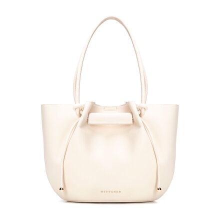 Damska shopperka z imitacji skóry z troczkami kremowa 102-4Y-404-0