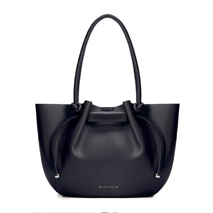 Damska shopperka z imitacji skóry z troczkami czarna 102-4Y-404-1