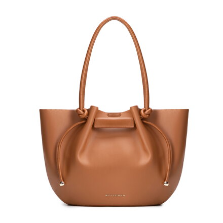 Damska shopperka z imitacji skóry z troczkami brązowa 102-4Y-404-5