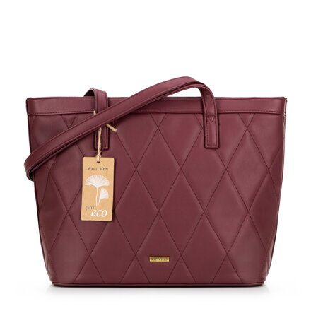 Dámska shopper kabelka z ekokože s prešívaním, bordová 99-4Y-211-3