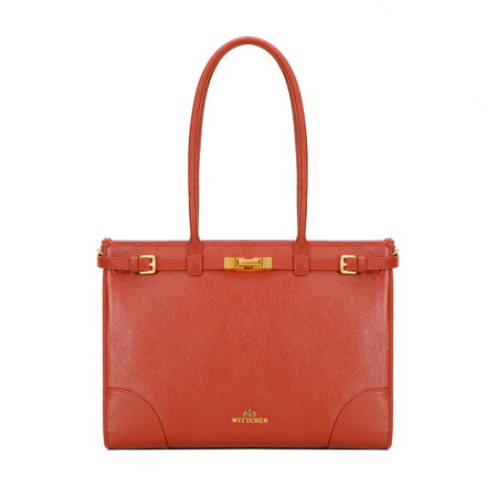 Damska shopperka ze skóry naturalnej o fakturze groszkowej pomarańczowa 101-4E-205-6