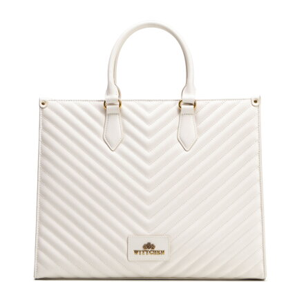 Damska shopperka ze skóry naturalnej z przeszyciami kremowa 102-4E-205-0