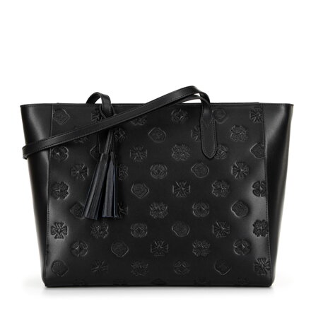 Dámska shopper kabelka z kože s čierno-strieborným podpisom 100-4E-611-1S