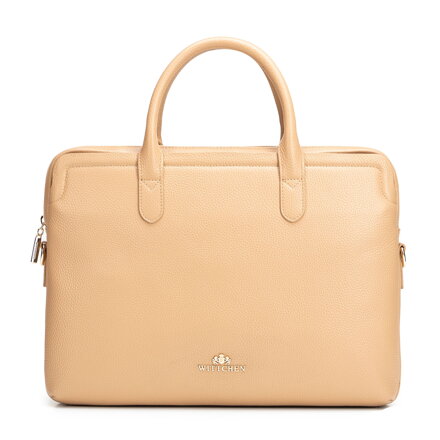 Dámska kabelka z prírodnej kože so zrnitou štruktúrou béžová 102-4E-620-9