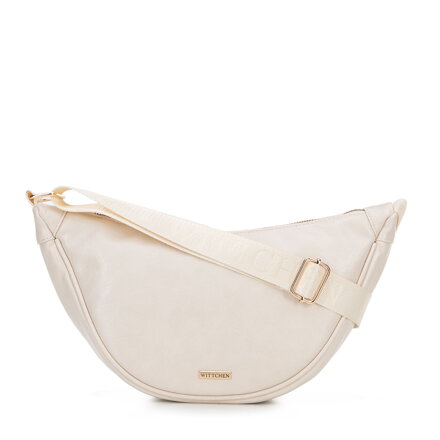 Damska torebka crossbody na szerokim pasku kremowa 100-4Y-421-0
