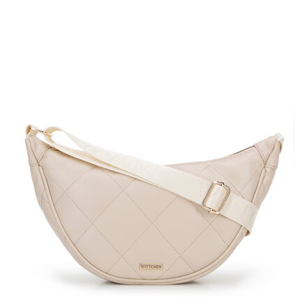 Damska torebka crossbody w geometryczne przeszycia kremowo - złota 100-4Y-422-9G