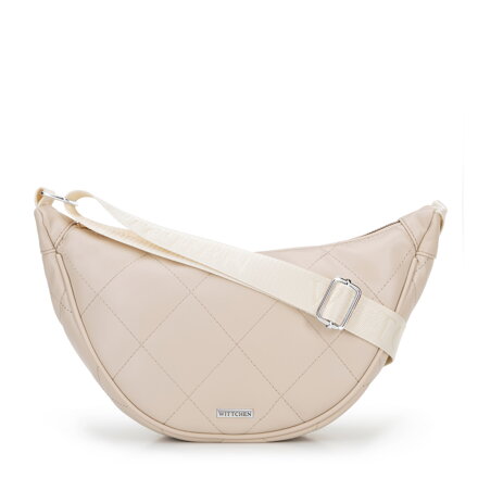 Damska torebka crossbody w geometryczne przeszycia kremowo - srebrna 100-4Y-422-9S