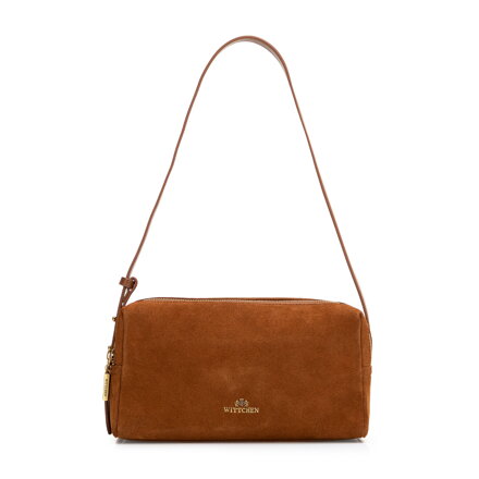 Damska torebka bagietka ze skóry zamszowej jasny brąz 102-4E-609-5