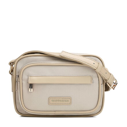 Damska torebka listonoszka z elementami ekoskóry kremowa 102-4Y-402-0