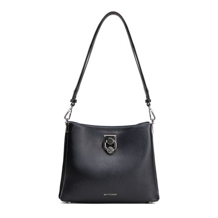 Dámska kožená kabelka cez rameno s prackou čierno-grafitová 100-4E-605-G1