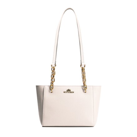 Dámska kožená kabelka cez rameno krémová 100-4E-604-0