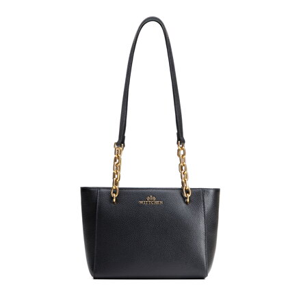 Dámska kožená kabelka cez rameno čierna a zlatá 100-4E-604-1G