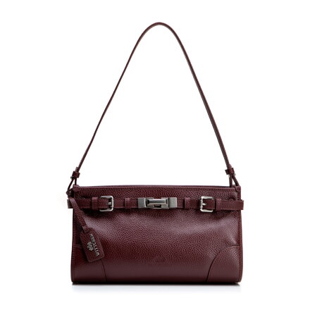 Damska torebka na ramię ze skóry naturalnej z dekoracyjnym paskiem bordowa 101-4E-219-3