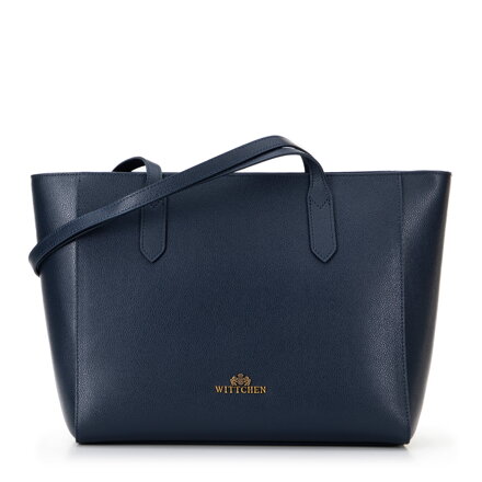 Dámska kožená shopper kabelka, tmavomodrá 100-4E-602-7