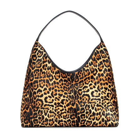 Damska torebka typu hobo ze skóry naturalnej w panterkę czarno - brązowa 102-4E-606-4