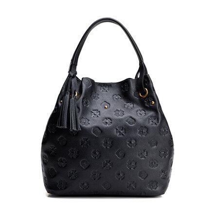 Dámska kožená kabelka s monogramom, čierna a zlatá 100-4E-632-1G