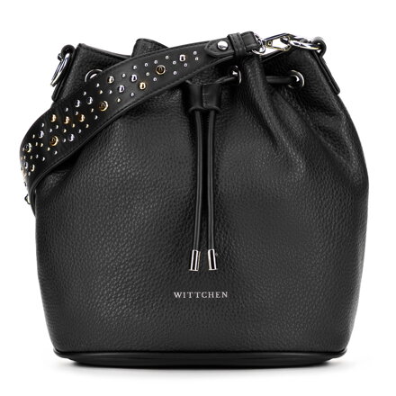 Damska torebka worek z imitacji skóry z dżetami czarna 101-4Y-705-1