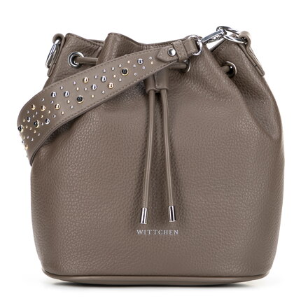 Damska torebka worek z imitacji skóry z dżetami ciemny beż 101-4Y-705-9