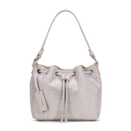 Damska torebka worek z ozdobnymi cyrkoniami jasny szary 101-4Y-716-8