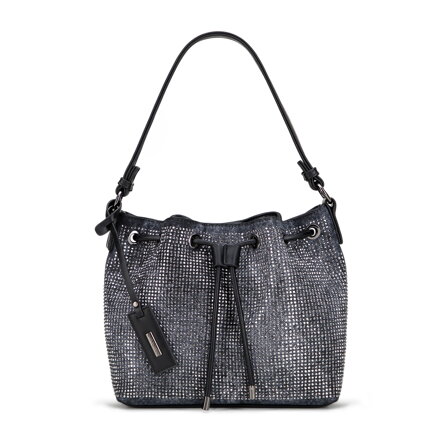 Damska torebka worek z ozdobnymi cyrkoniami ciemny szary 101-4Y-716-88