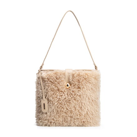 Damska torebka worek ze sztucznego futerka beżowa 101-4Y-438-9