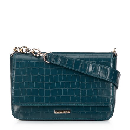 Damska torebka z ekoskóry o fakturze croco ciemny turkusowa 95-4Y-414-Z